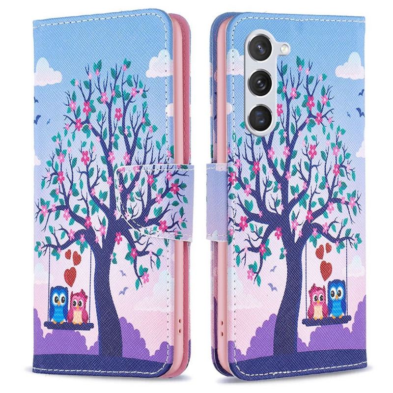 Capa Folio Para Samsung Galaxy S23 5G Corujas No Balanço