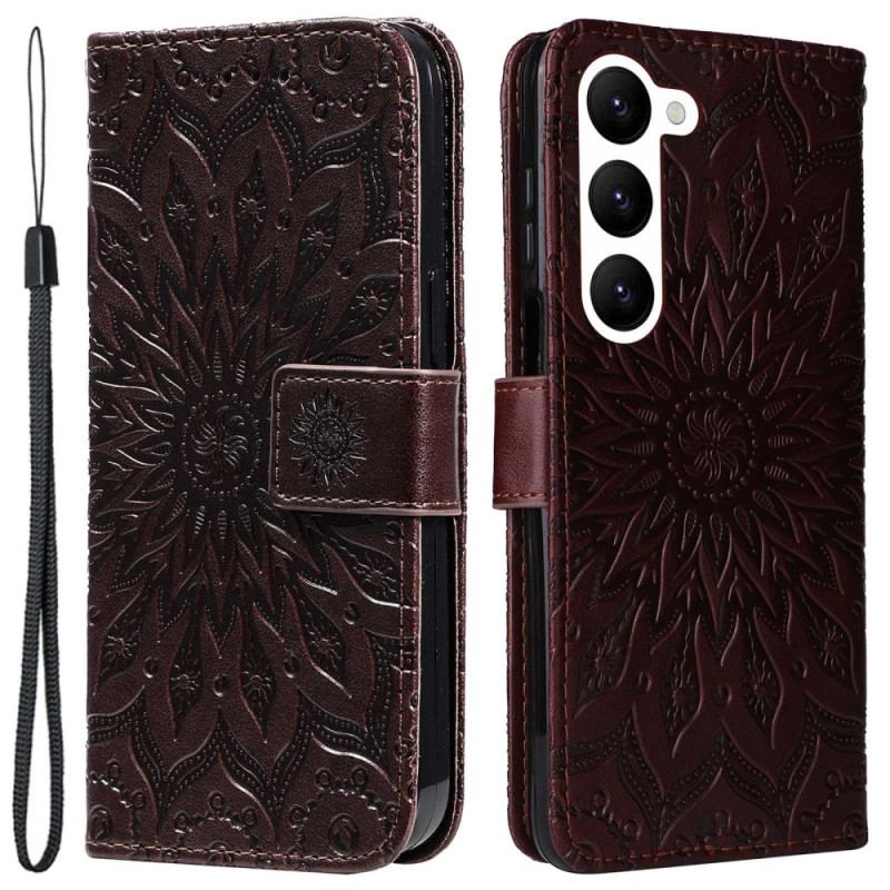 Capa Folio Para Samsung Galaxy S23 5G Mandala Sol Com Cordão