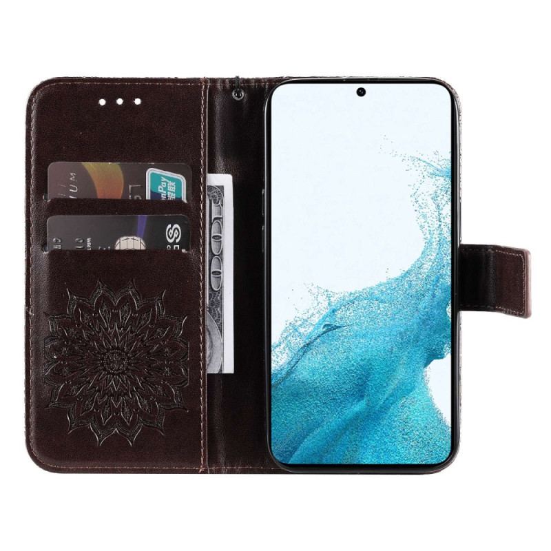 Capa Folio Para Samsung Galaxy S23 5G Mandala Sol Com Cordão