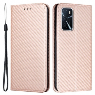 Capa De Celular Para Oppo A16 / A16s De Cordão Flip Correia De Fibra De Carbono