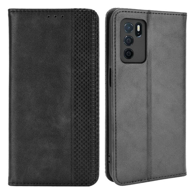 Capa De Celular Para Oppo A16 / A16s Flip Efeito Couro Vintage Estilizado