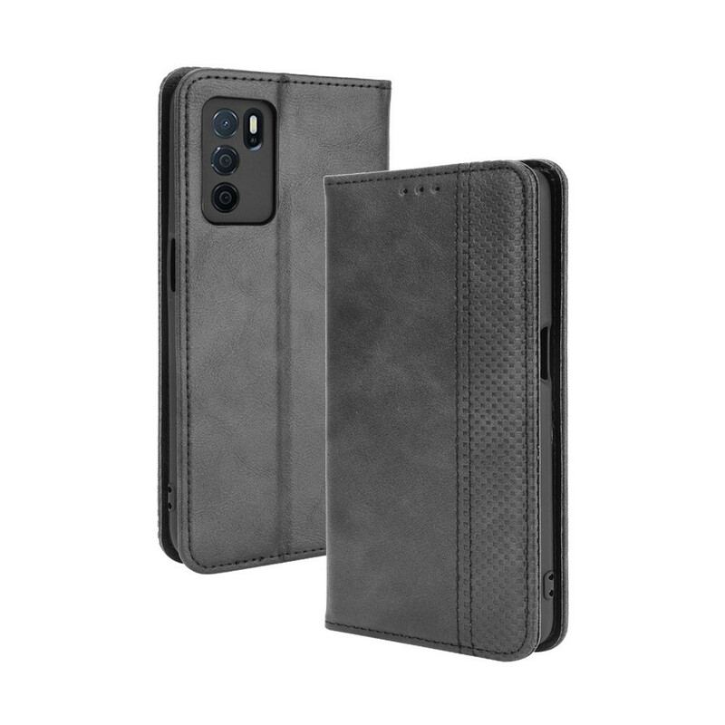 Capa De Celular Para Oppo A16 / A16s Flip Efeito Couro Vintage Estilizado