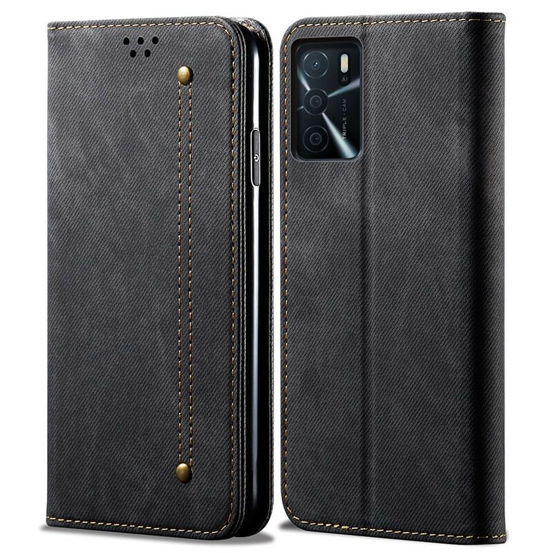 Capa De Celular Para Oppo A16 / A16s Flip Tecido Jeans