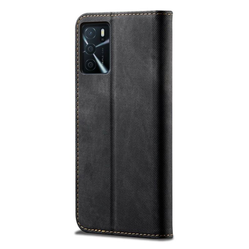 Capa De Celular Para Oppo A16 / A16s Flip Tecido Jeans