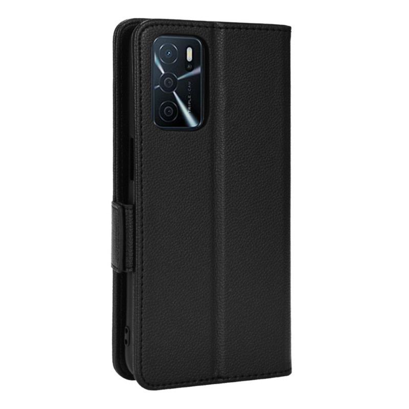 Capa De Couro Para Oppo A16 / A16s Flip Flap Double Litchi Novas Cores