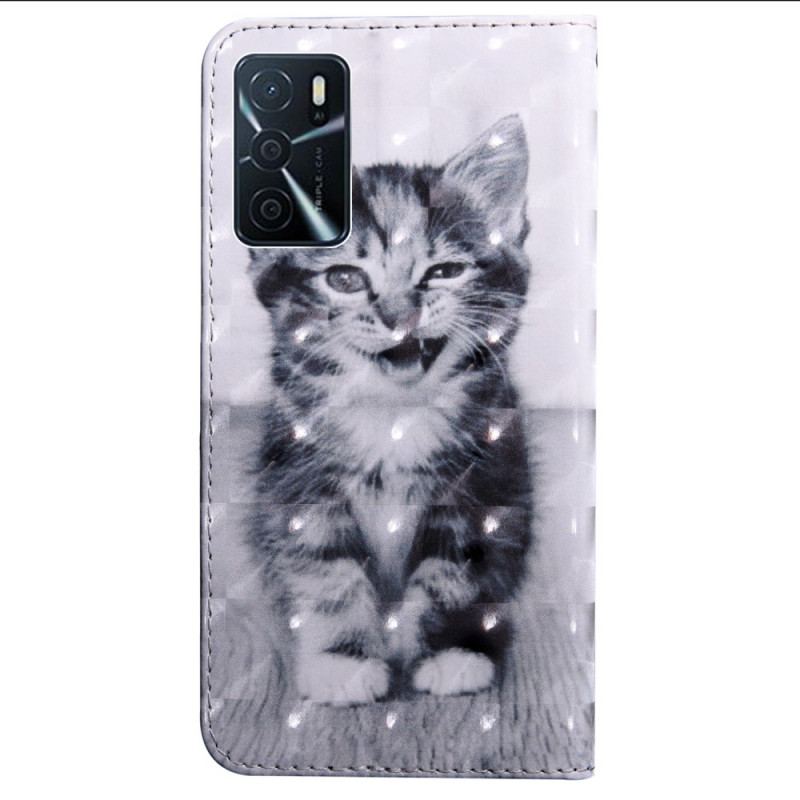 Capa De Couro Para Oppo A16 / A16s Gato Preto E Branco