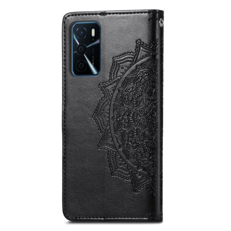 Capa De Couro Para Oppo A16 / A16s Mandala Idade Média