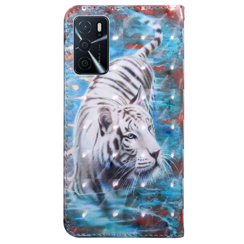 Capa De Couro Para Oppo A16 / A16s Tigre Na Água