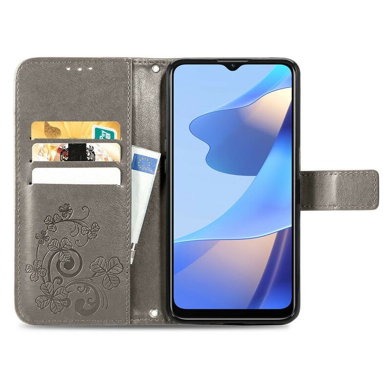 Capa De Couro Para Oppo A16 / A16s Trevo-de-quatro-folhas