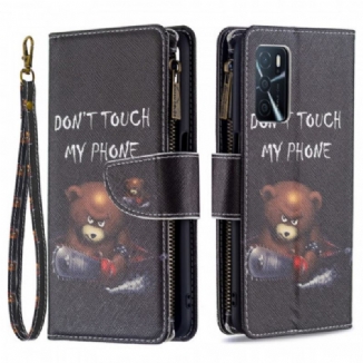 Capa De Couro Para Oppo A16 / A16s Urso De Bolso Com Zíper