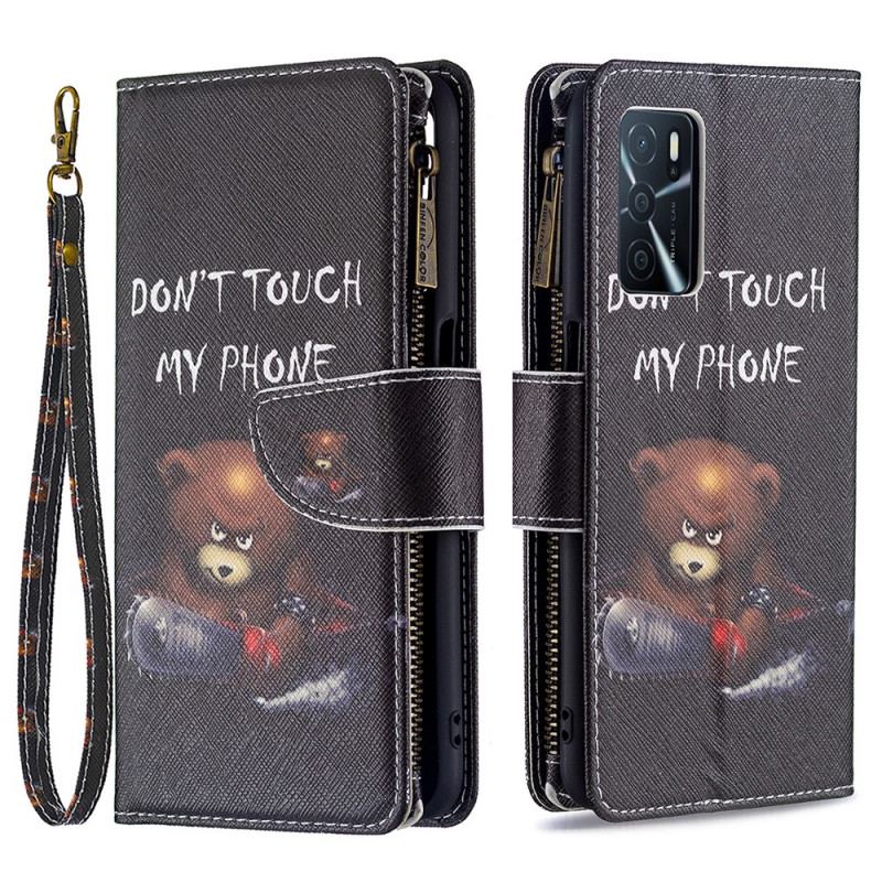 Capa De Couro Para Oppo A16 / A16s Urso De Bolso Com Zíper