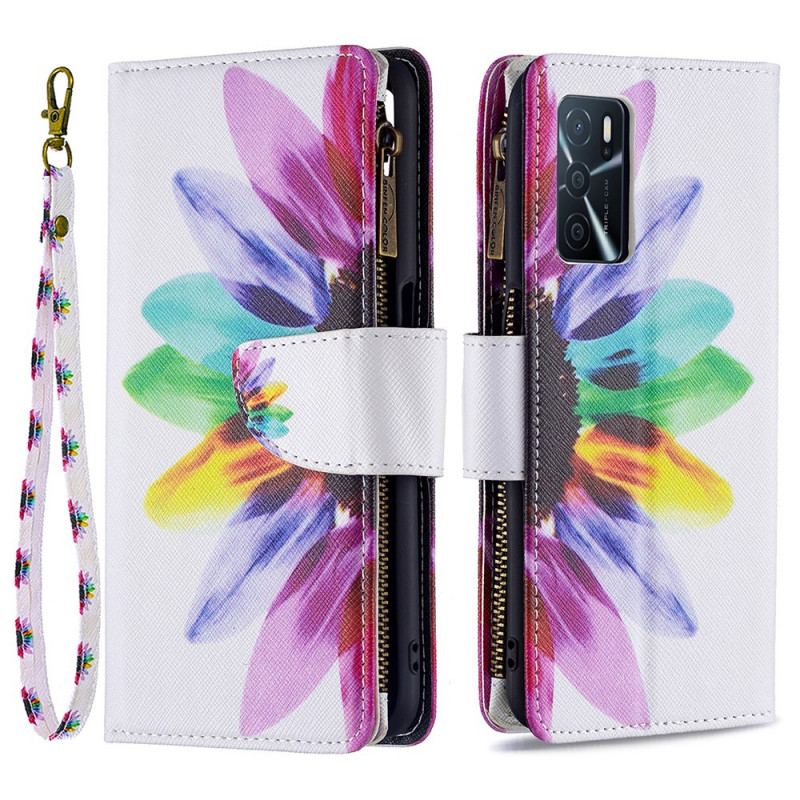 Capa Flip Para Oppo A16 / A16s Bolso Com Zíper Flor