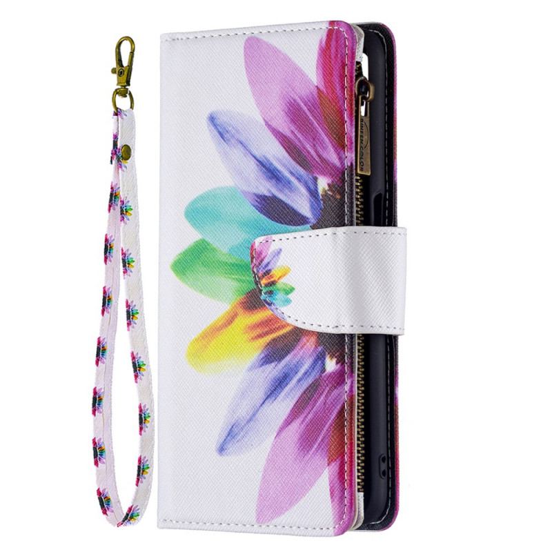 Capa Flip Para Oppo A16 / A16s Bolso Com Zíper Flor