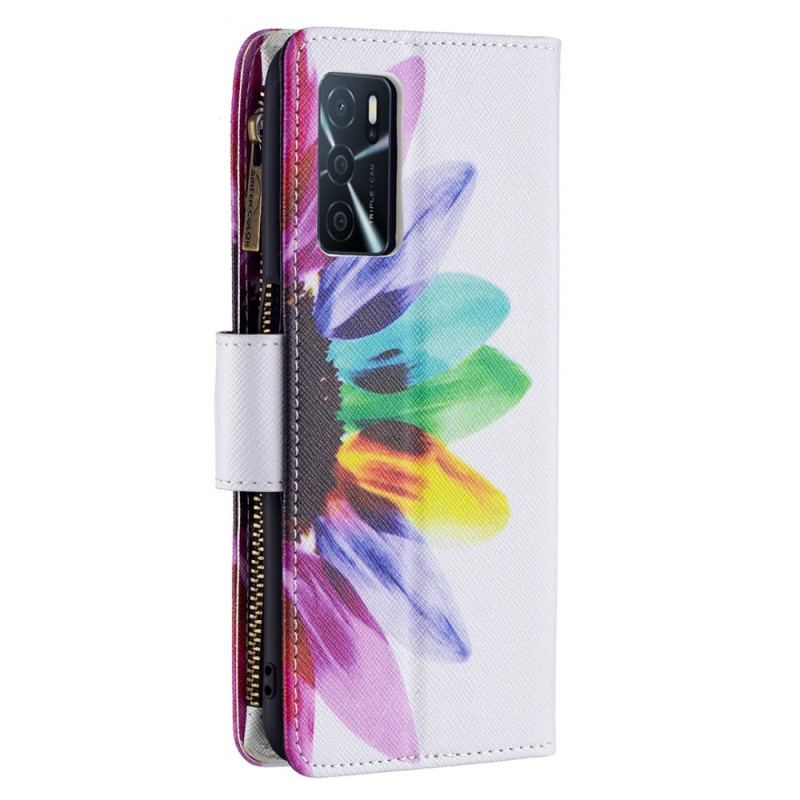 Capa Flip Para Oppo A16 / A16s Bolso Com Zíper Flor