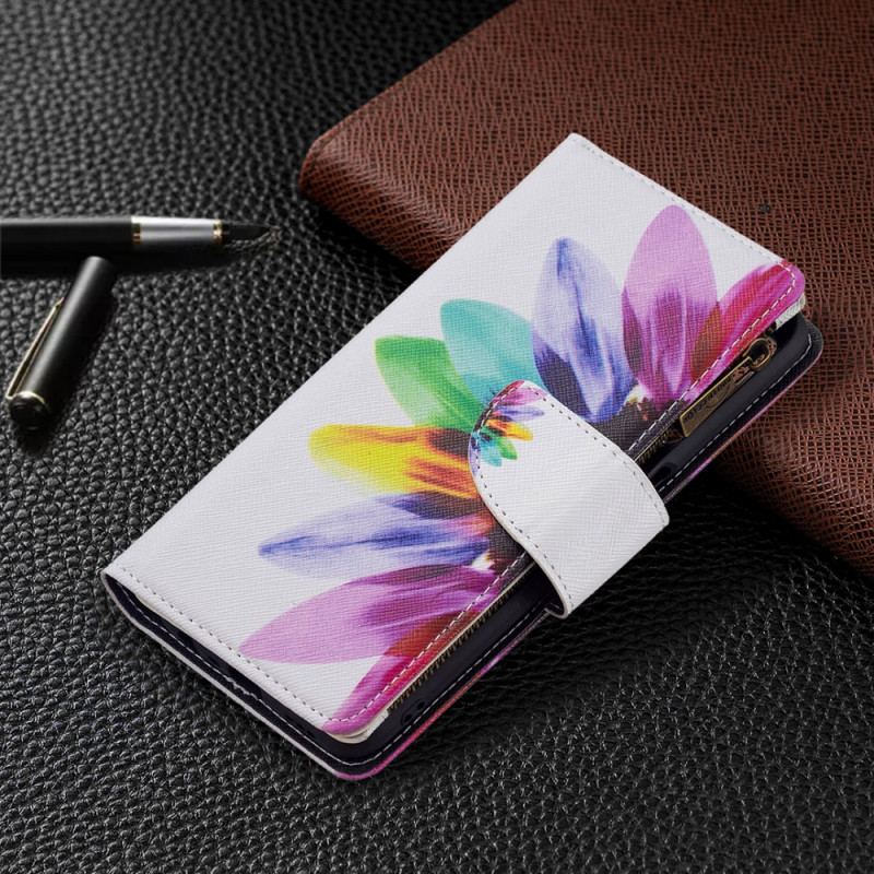 Capa Flip Para Oppo A16 / A16s Bolso Com Zíper Flor