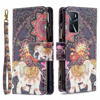 Capa Flip Para Oppo A16 / A16s Bolso Elefante Com Zíper