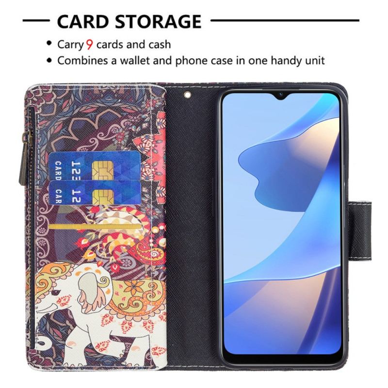 Capa Flip Para Oppo A16 / A16s Bolso Elefante Com Zíper