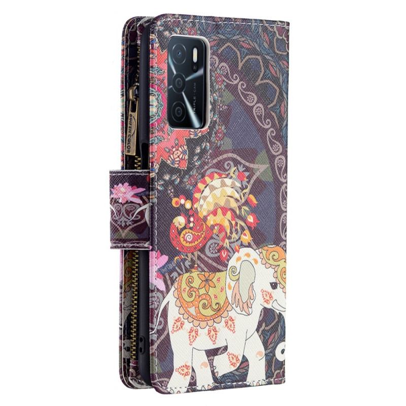 Capa Flip Para Oppo A16 / A16s Bolso Elefante Com Zíper