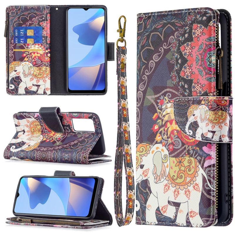 Capa Flip Para Oppo A16 / A16s Bolso Elefante Com Zíper