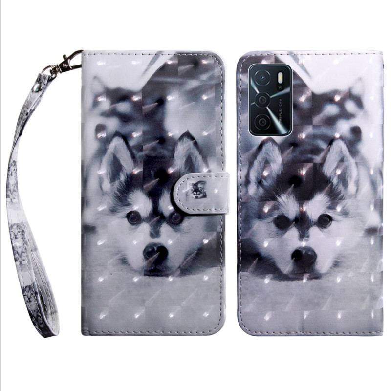 Capa Flip Para Oppo A16 / A16s Cachorro Preto E Branco