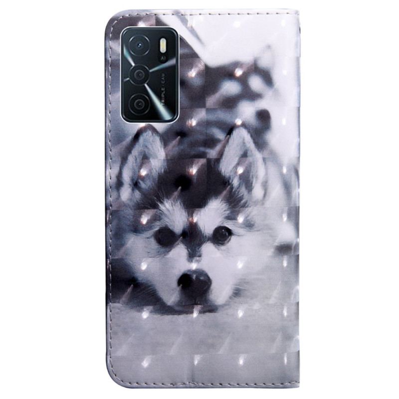 Capa Flip Para Oppo A16 / A16s Cachorro Preto E Branco