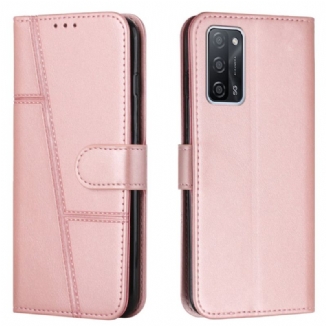 Capa Flip Para Oppo A16 / A16s De Cordão Strappy Geo Leather Effect