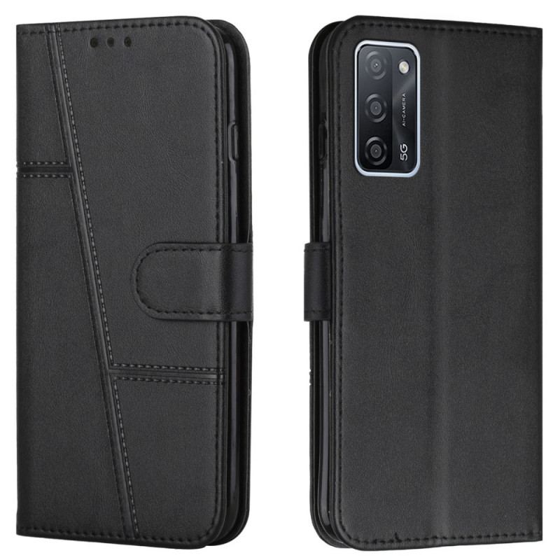 Capa Flip Para Oppo A16 / A16s De Cordão Strappy Geo Leather Effect