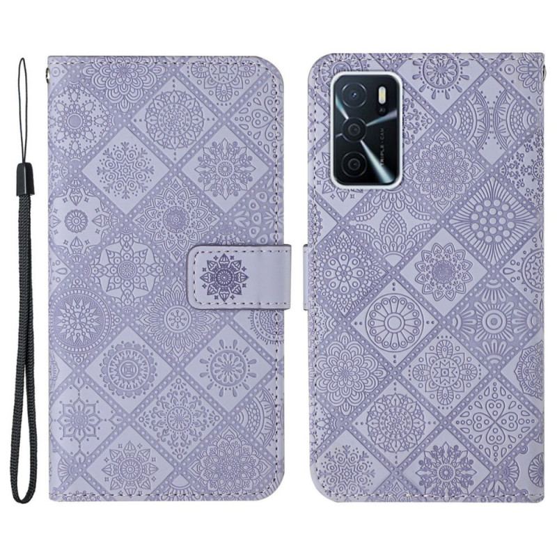 Capa Flip Para Oppo A16 / A16s Padrão De Tapeçaria