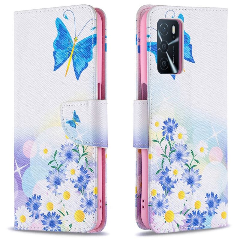 Capa Folio Para Oppo A16 / A16s Borboletas E Flores Pintadas