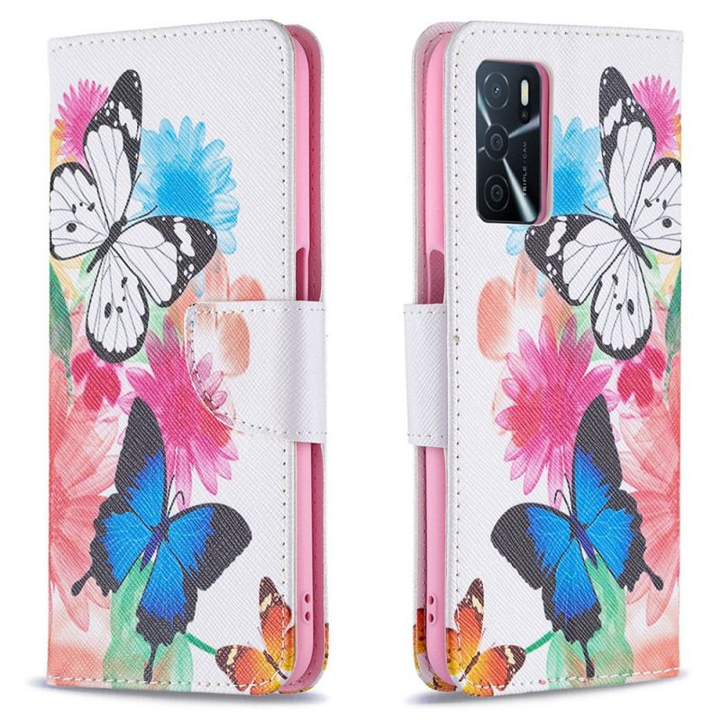 Capa Folio Para Oppo A16 / A16s Borboletas E Flores Pintadas