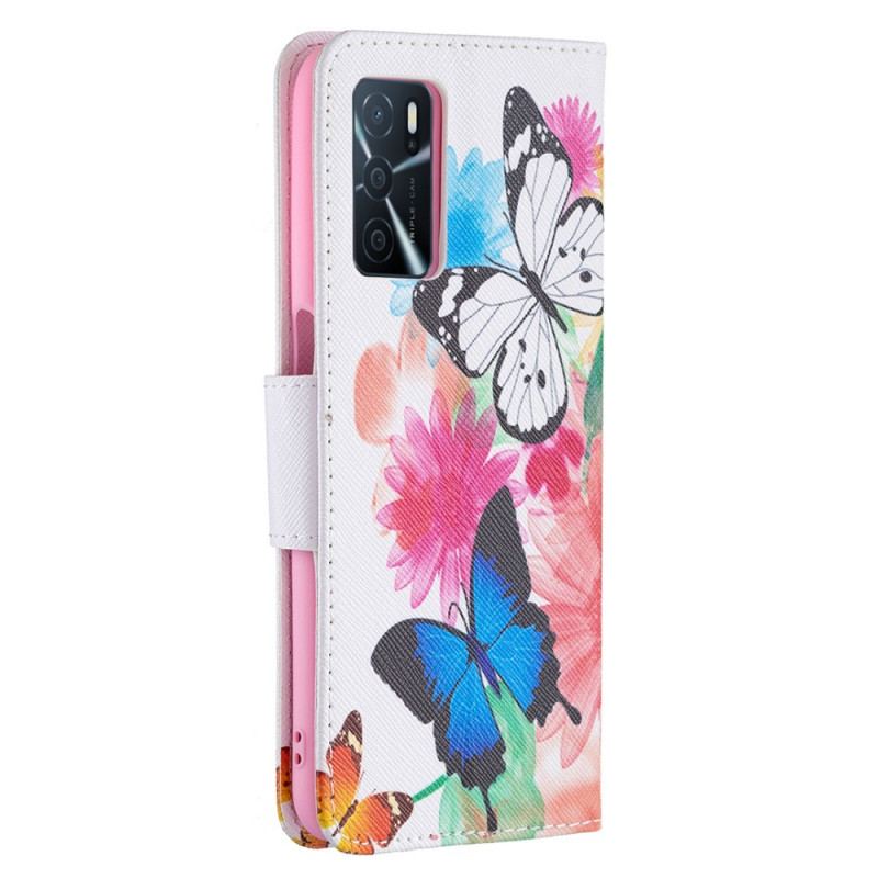 Capa Folio Para Oppo A16 / A16s Borboletas E Flores Pintadas