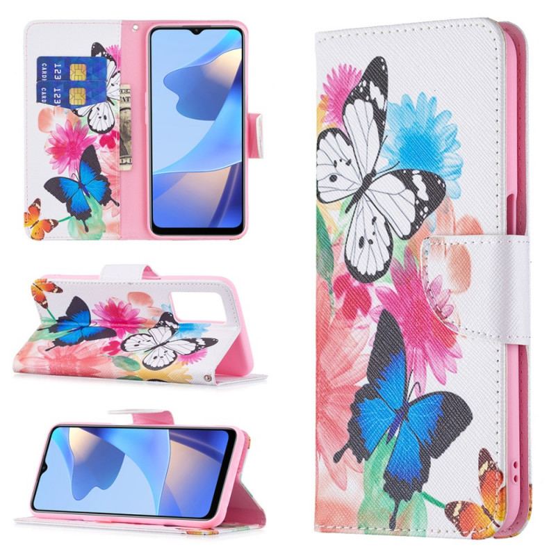 Capa Folio Para Oppo A16 / A16s Borboletas E Flores Pintadas