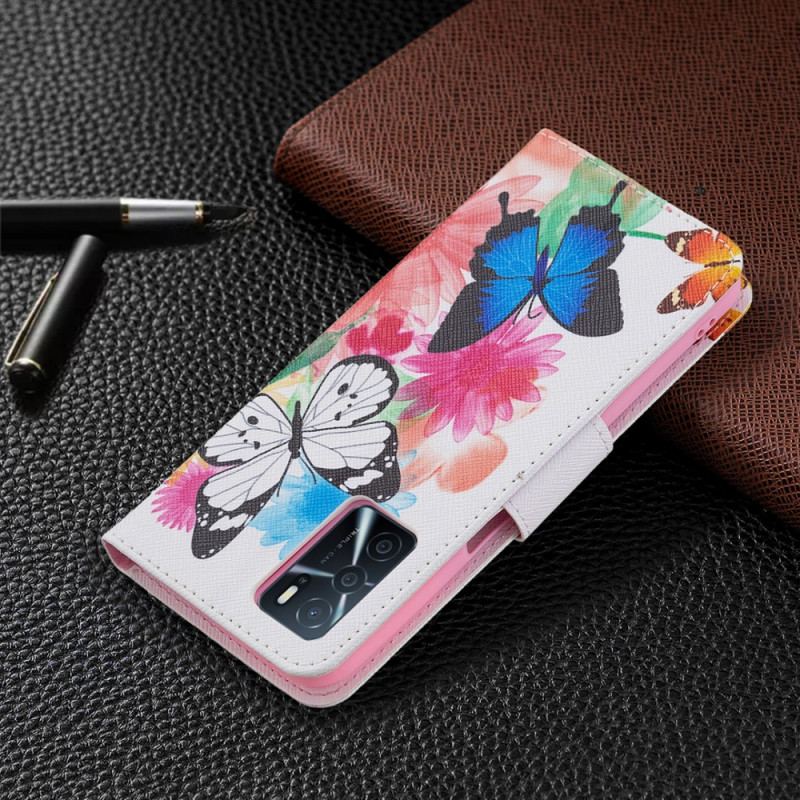 Capa Folio Para Oppo A16 / A16s Borboletas E Flores Pintadas