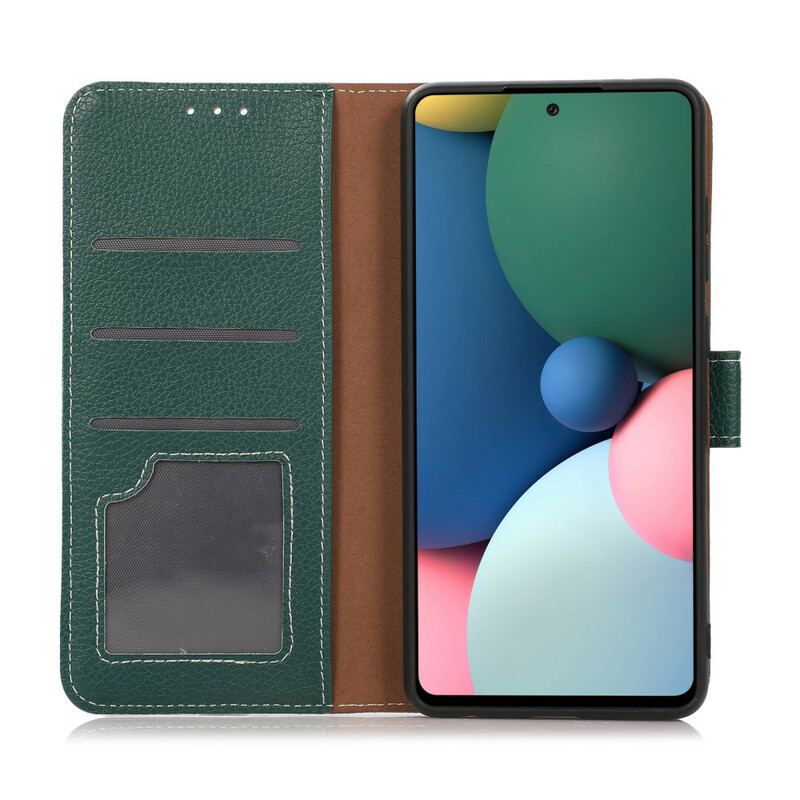 Capa Folio Para Oppo A16 / A16s Costuras Efeito Couro Lichia