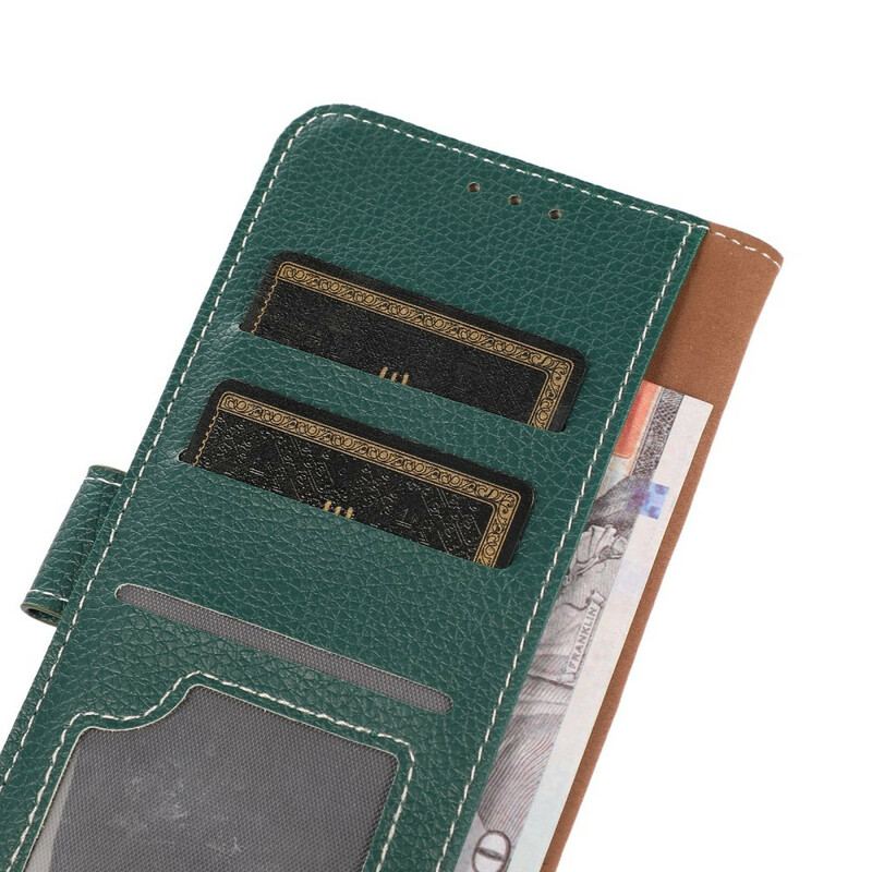 Capa Folio Para Oppo A16 / A16s Costuras Efeito Couro Lichia