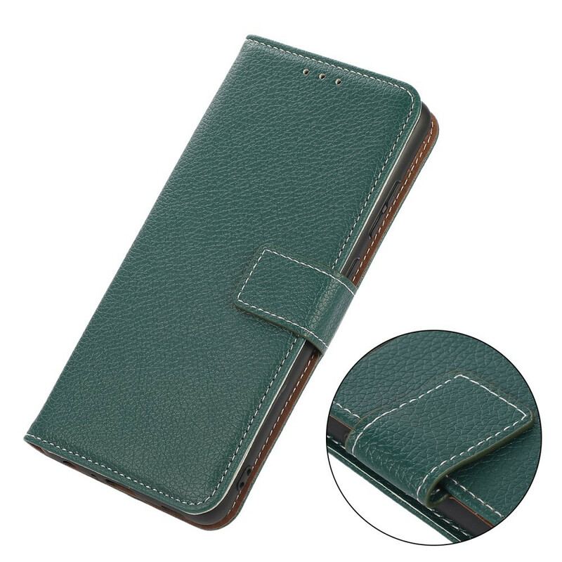 Capa Folio Para Oppo A16 / A16s Costuras Efeito Couro Lichia