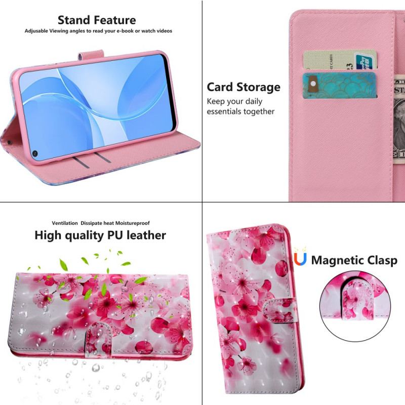 Capa Folio Para Oppo A16 / A16s Flores Cor De Rosa