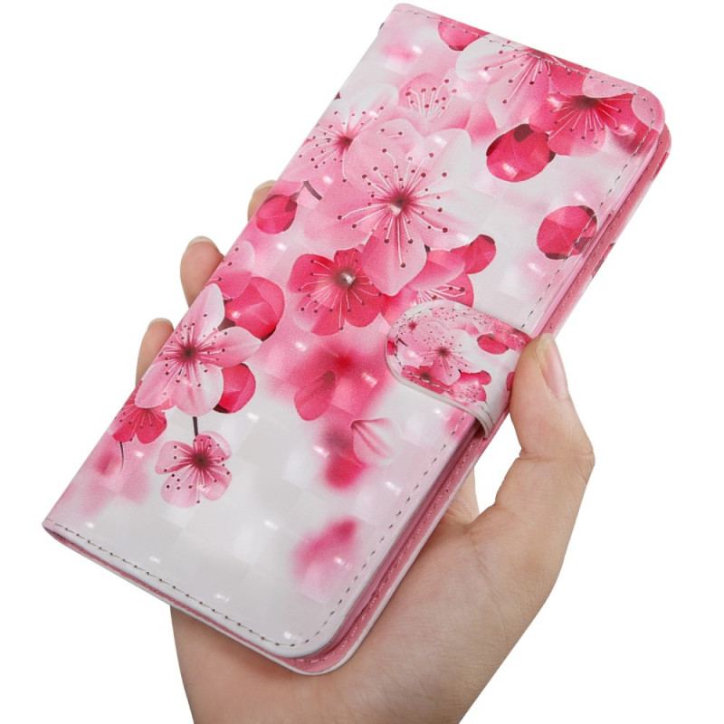 Capa Folio Para Oppo A16 / A16s Flores Cor De Rosa