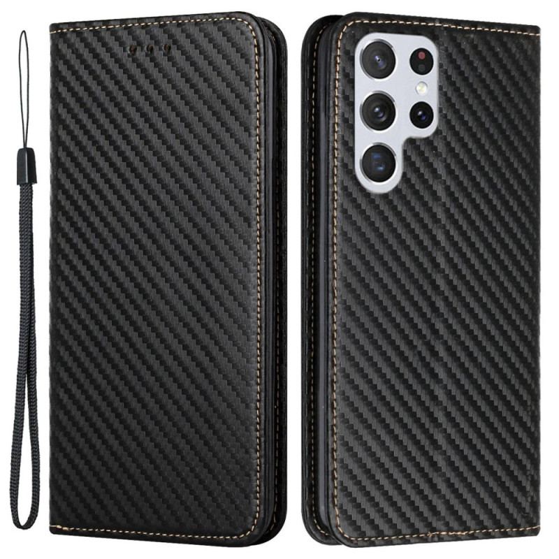 Capa De Celular Para Samsung Galaxy S23 Ultra 5G De Cordão Flip Estilo Strappy Fibra De Carbono