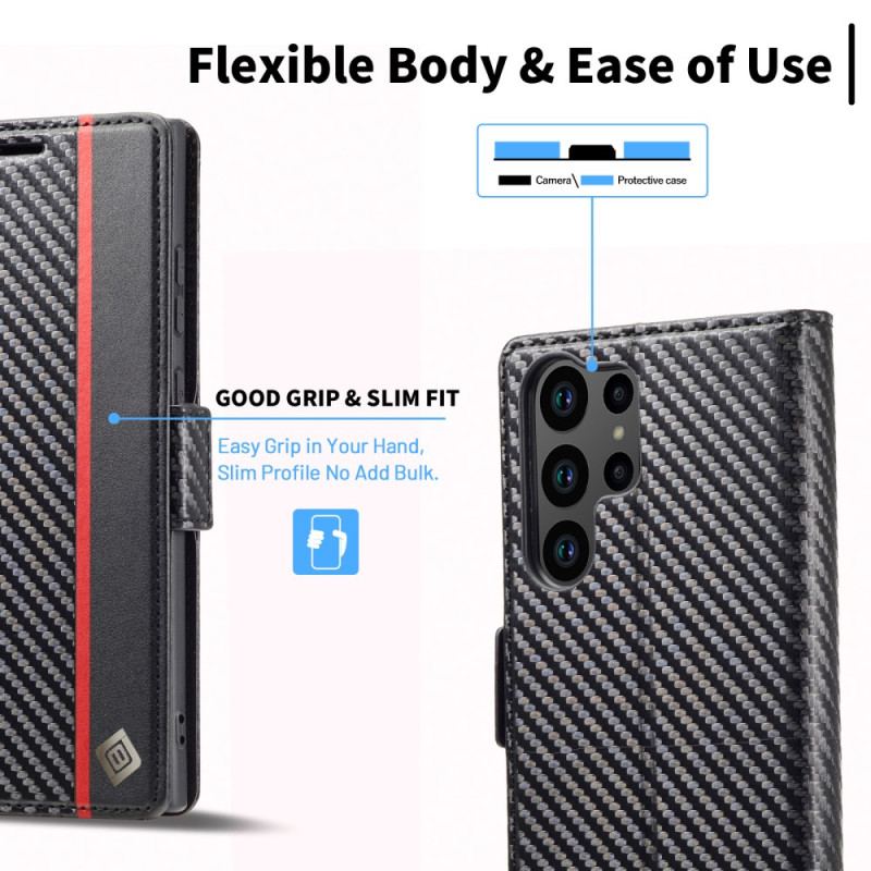 Capa De Celular Para Samsung Galaxy S23 Ultra 5G Flip Fibra De Carbono