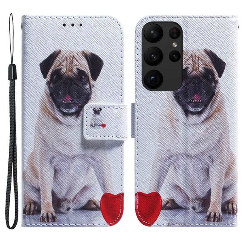 Capa De Couro Para Samsung Galaxy S23 Ultra 5G Cachorro Pug