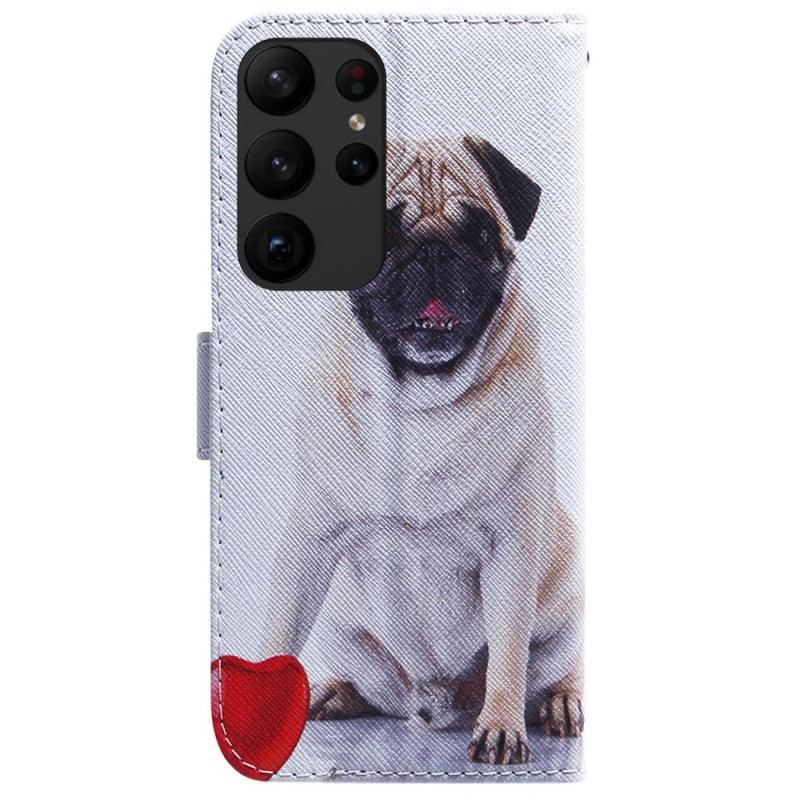 Capa De Couro Para Samsung Galaxy S23 Ultra 5G Cachorro Pug