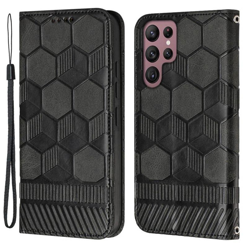 Capa De Couro Para Samsung Galaxy S23 Ultra 5G De Cordão Strappy Estilo Futebol