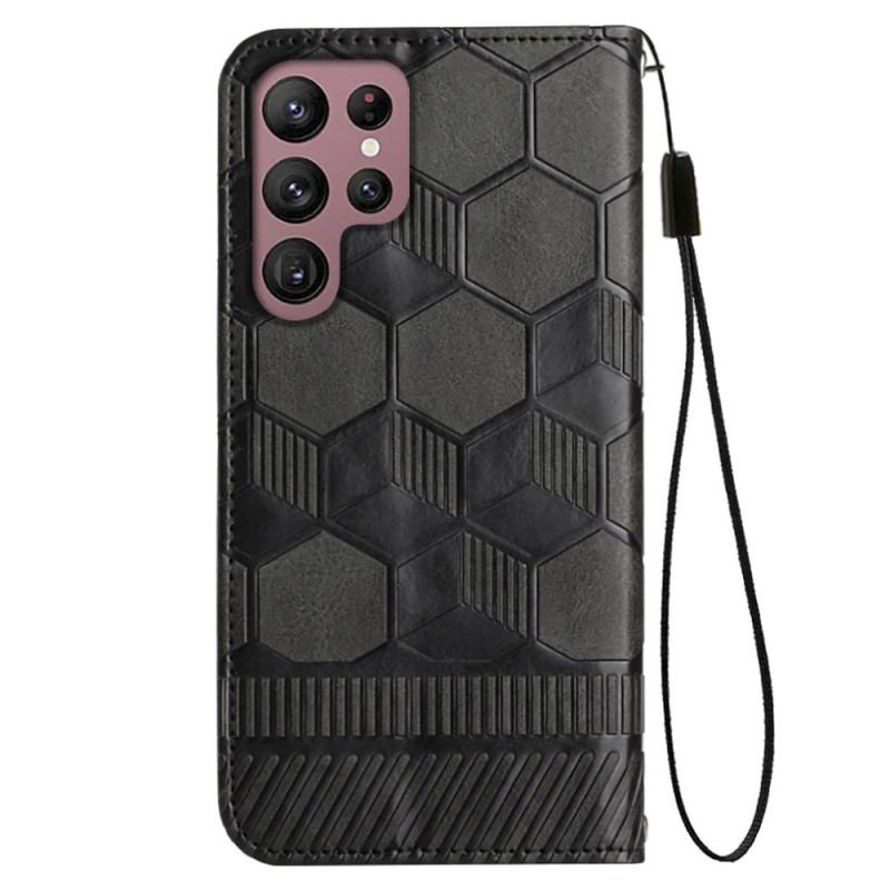 Capa De Couro Para Samsung Galaxy S23 Ultra 5G De Cordão Strappy Estilo Futebol