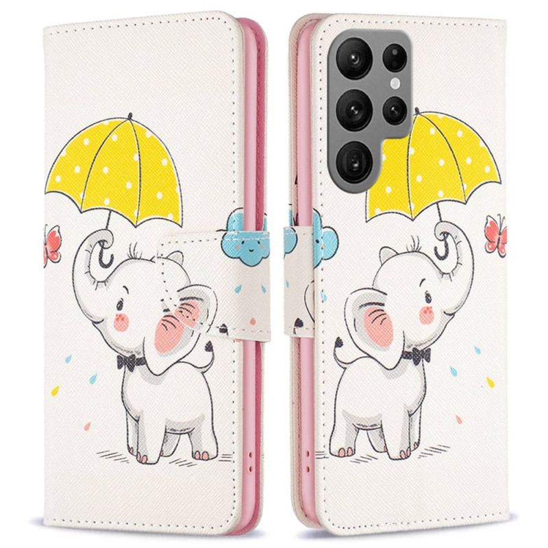 Capa De Couro Para Samsung Galaxy S23 Ultra 5G Elefante Bébé