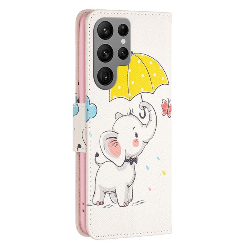 Capa De Couro Para Samsung Galaxy S23 Ultra 5G Elefante Bébé