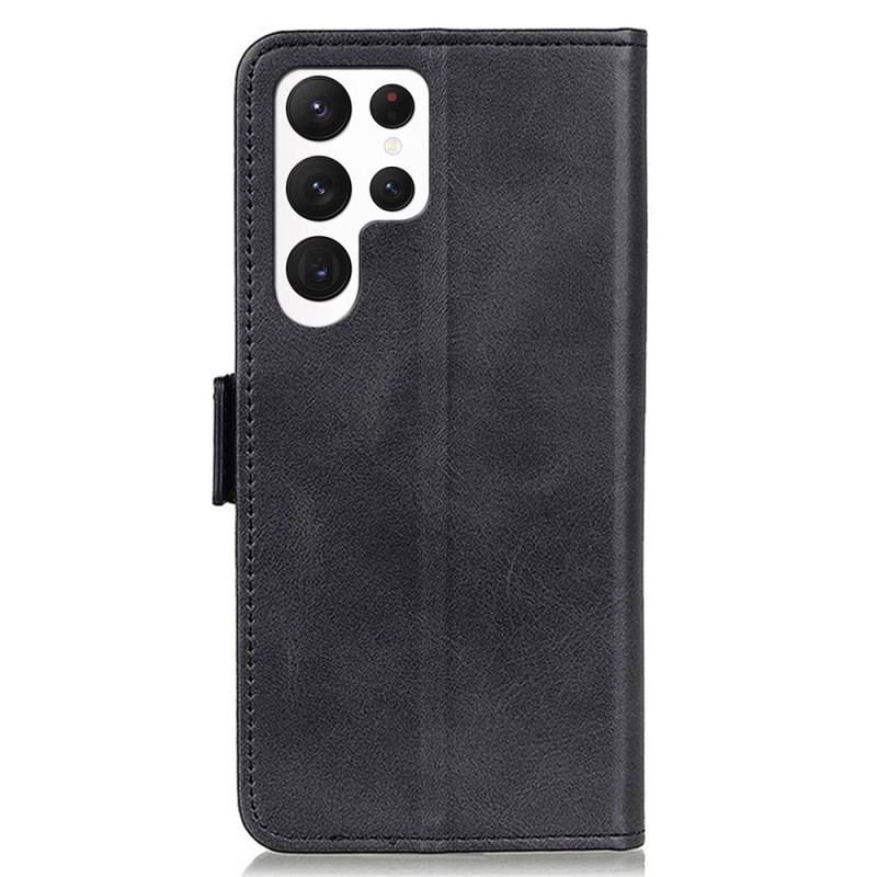 Capa De Couro Para Samsung Galaxy S23 Ultra 5G Fecho Duplo