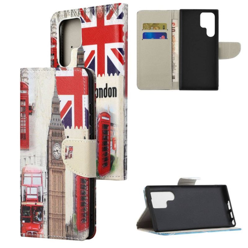 Capa De Couro Para Samsung Galaxy S23 Ultra 5G Londres