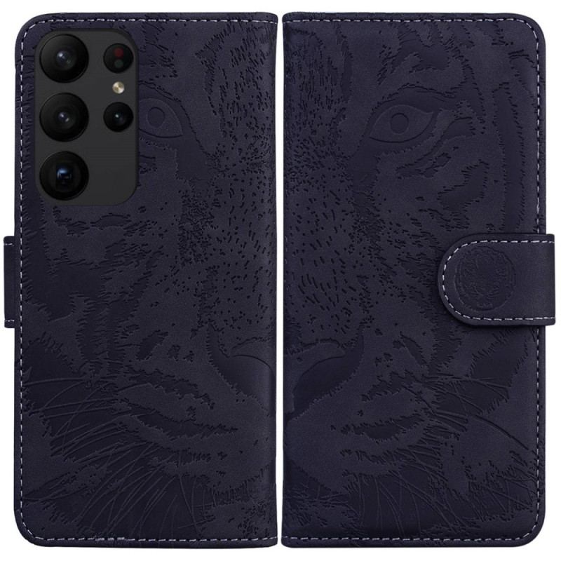 Capa De Couro Para Samsung Galaxy S23 Ultra 5G Pegada De Tigre