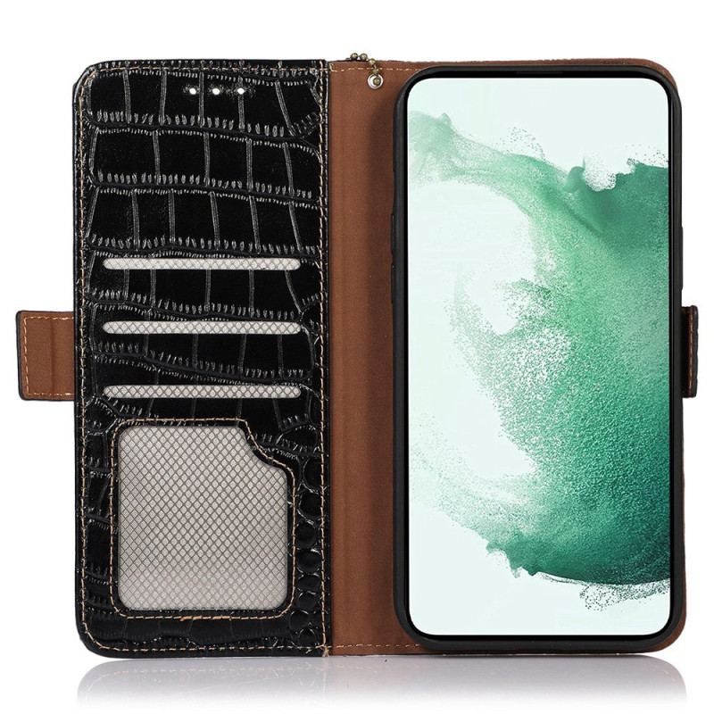 Capa De Couro Para Samsung Galaxy S23 Ultra 5G Rfid Estilo Crocodilo